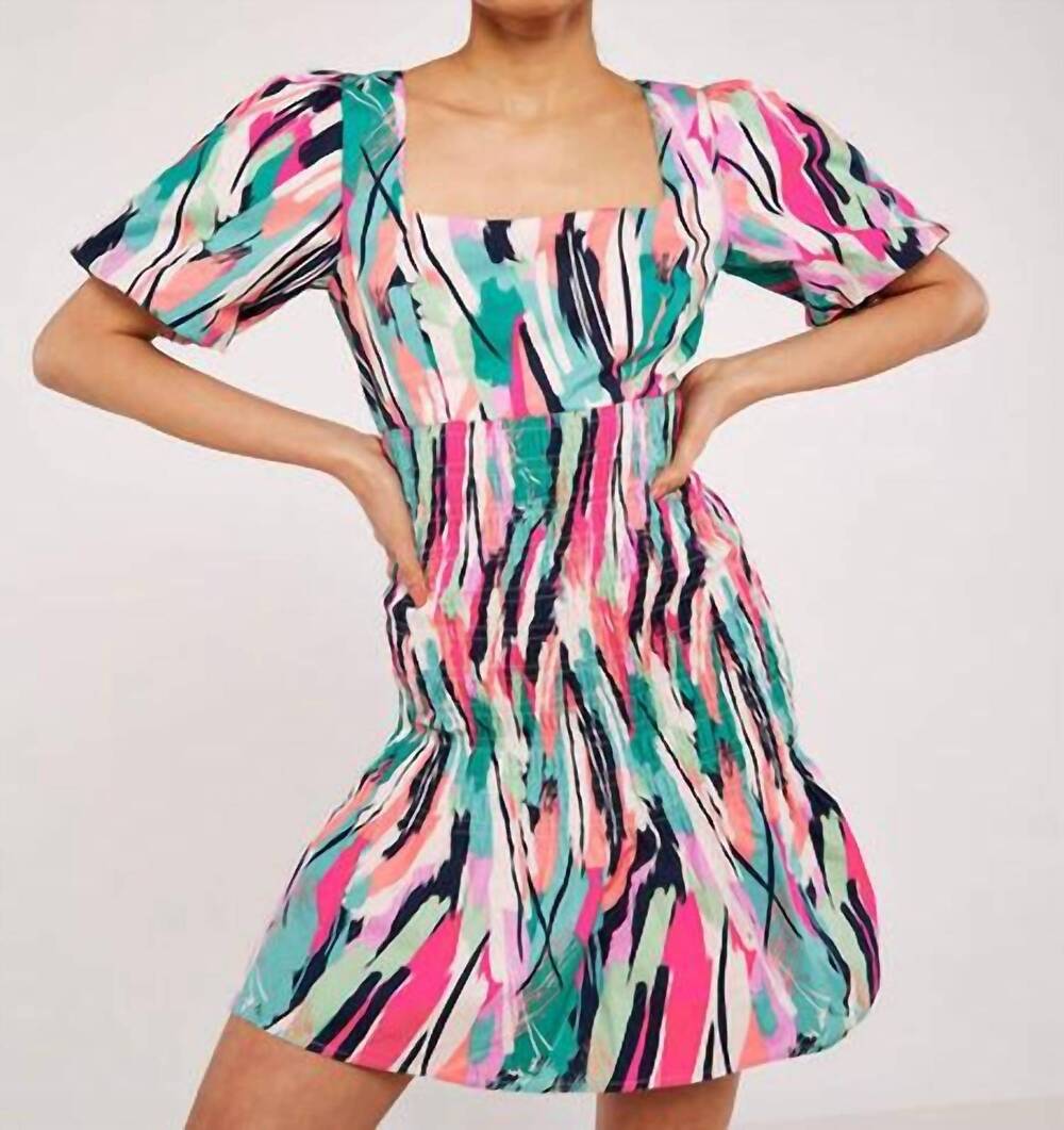 NEW APRICOT callie abstract smocked dress in multicolor